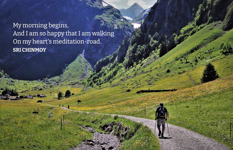 My morning begins, And I am so happy that I am walking On my heart's meditation-road.